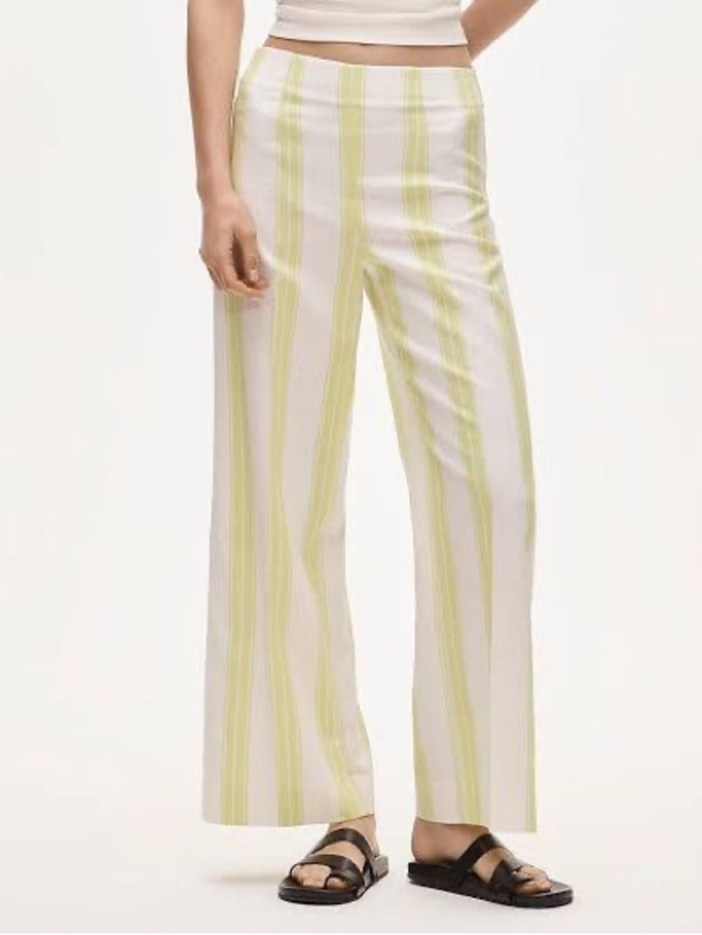 NWT J.Crew Lime Green White Striped Wide Leg Rori Pant - Linen Blend Size 6